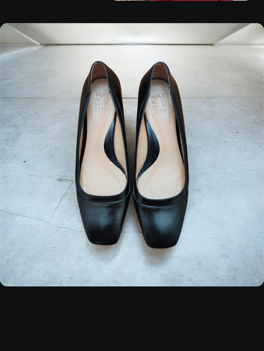 Naturalizer Black Square-Toe Leather Heels